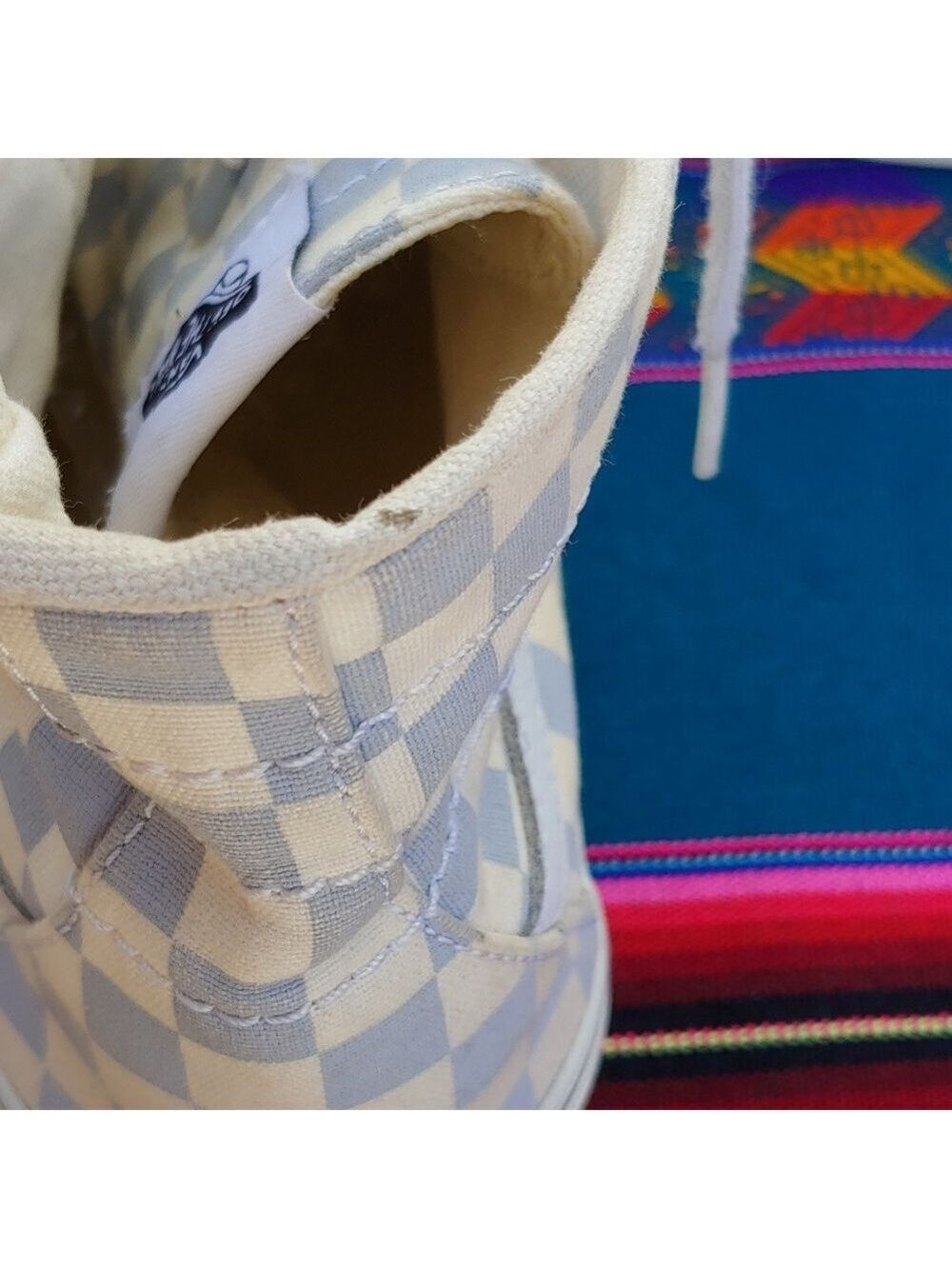 Vans Sk8-Hi Checkerboard Sneakers Zen Blue and White Size Men's 8.5 Women's 10 - Picture 16 of 17